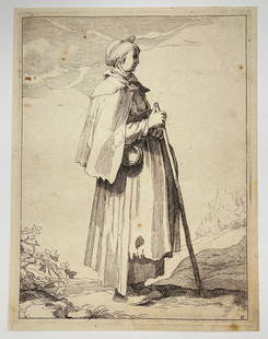 Antique Print - Frederick Bloemaert - Standing Beggar Woman - The Drawing Book: Title/Artist: Antique Print - Frederick Bloemaert - Standing Beggar Woman - The Drawing BookMedium: Antique etching "The beggar woman", after Abraham Bloemaert, ca. 1650. The image of a woman in