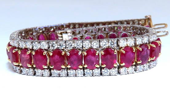 54.78ct Natural Ruby Diamonds Tennis Bracelet 14kt: Ruby Diamonds Glam Three Row Statement Bracelet 44.78ct. Natural rubies Average 7 x 5mm Oval, full cuts Clean clarity Transparent & Vibrant 10ct Natural Diamonds Rounds & full cuts Vs-2 Si-1 clarity.