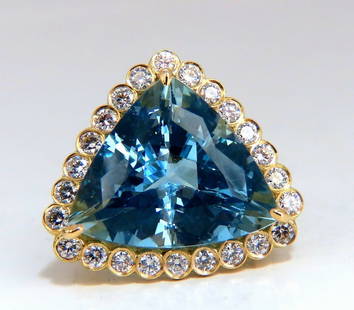 GIA Certified 16.39ct Natural "Blue" Aquamarine diamonds ring Vivid 18kt: Aquamarine Collections GIA Certified 16.39ct. Natural Aquamarine Ring Excellent clean clarity Triangular cut. Vivid Blue Aqua color. Brilliant sparkles from all angles Pristine Transparency Report: