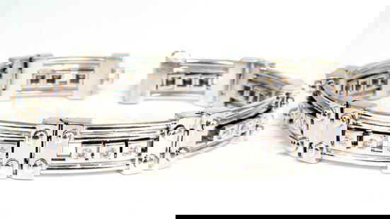 Mens Studded Gothic Deco Sliding Diamonds Box Bead Deco Channel Bracelet 14kt: The Metallic Power. Sliding diamond boxes Heavy & solid. Made for the Biker or Goth Deco. 1.40ct. Natural Diamonds H / color Si-1 clarity. Rounds, full cuts. 14kt. White gold. 69.3 Grams. 8 Inches lon