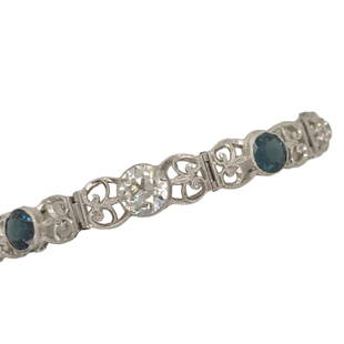 Antique platinum diamond sapphire filigree bracelet Just Reduced !!!: Details Vintage from the 1920s Bracelet width: 6.5 Millimeters; Bracelet length: 6.5 Inches Materials: Platinum Gemstone: Diamond Closure: Interlocking Adjustable Description Antique platinum