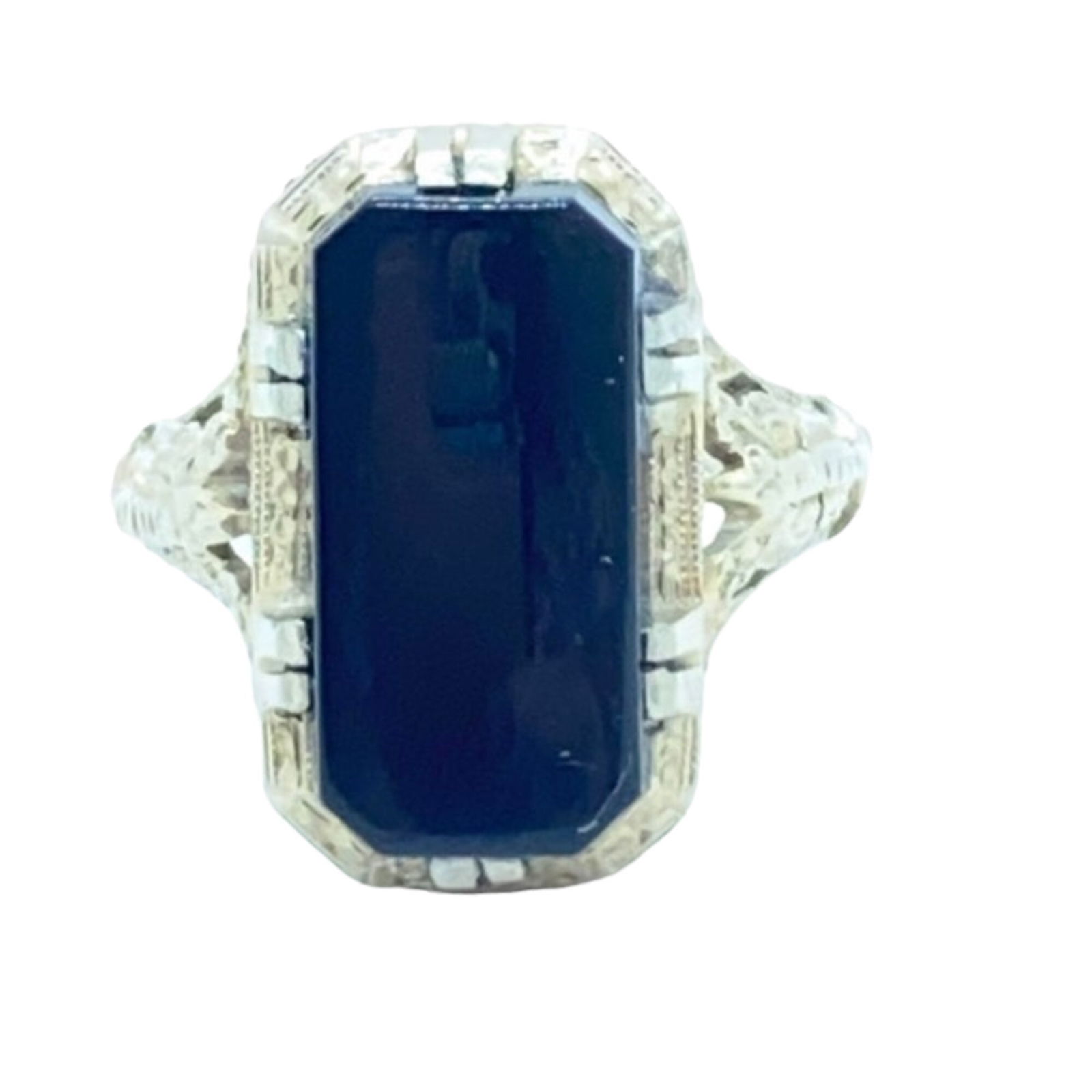 18k antique art deco filigree black onyx ring (1 of 8)