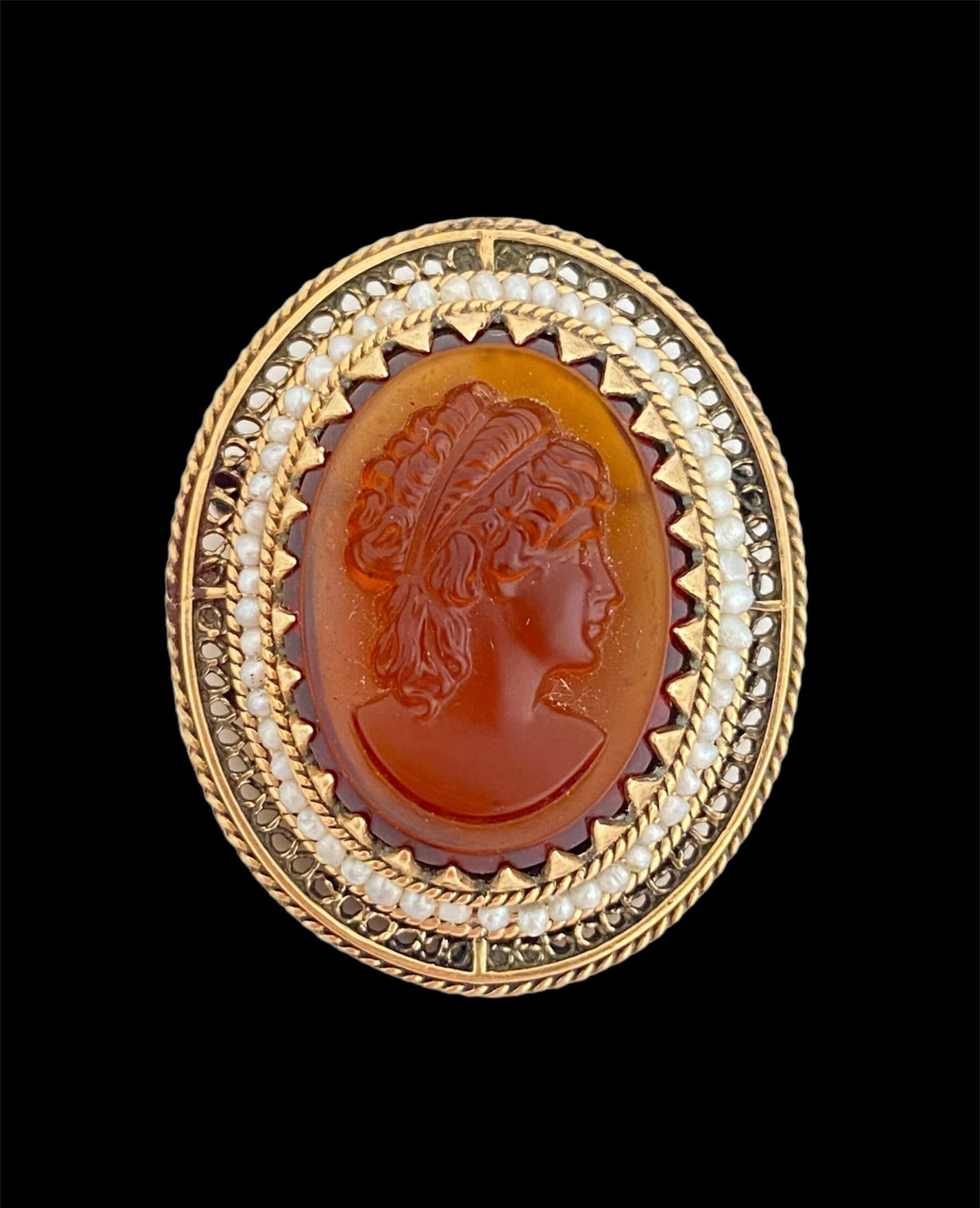 14k Antique Madeira Citrine Cameo Brooch —Pendant (1 of 8)