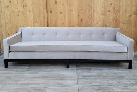 Mid Century Modern Edward Wormley for Dunbar Sofa Newly Upholstered in Mohair: Vintage from the 1960s Materials: walnut, wood, mohair Overall width: 98 inches Overall height: 26.5 inches Overall depth: 34 inches Seat height: 18.5 inches Description: Mid Century Modern Edward Wor