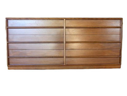 Mid Century Modern Walnut Dresser by T.H. Robsjohn-Gibbings for Widdicomb Furniture: Vintage from the 1950s Materials: oak, wood Width: 69.25 inches Height: 33.5 inches Depth: 21.5 inches Description: Mid Century Modern Walnut Dresser by T.H. Robsjohn-Gibbings for Widdicomb Furniture