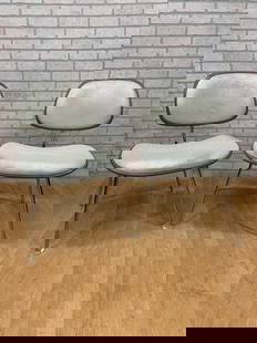 Mid Century Modern Eames for Herman Miller DCM Chairs Newly Upholstered - Pair: Vintage from the 1970s Materials: leather, steel, plastic, chrome, metal Description: Mid Century Modern Eames for Herman Miller DCM Side Chairs Newly Reupholstered in High End Pearl White Leather - P