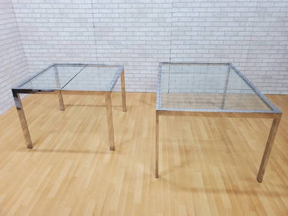 Mid Century Modern Milo Baughman for DIA Expanding Dining Table: Vintage from the 1960s Materials: metal, glass, chrome Description: Mid Century Modern Milo Baughman for Design Institute of America DIA Chrome and Glass Expanding Dining Table Comes with 1 Leaf Makes
