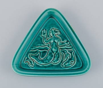 Rare Royal Copenhagen fragment in glazed ceramic designed by Knud Kyhn and produced for Illum's: Rare Royal Copenhagen fragment in glazed ceramic designed by Knud Kyhn and produced for Illum's Bolighus. Features a mermaid motif. Approximately from 1970. In excellent condition. Stamped.