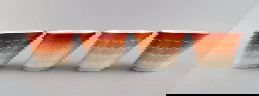 Wilhelm Kåge for Gustavsberg. Four flower pot covers in porcelain. Swedish design, 1960s.: Wilhelm Kåge for Gustavsberg. Four flower pot covers in porcelain. Swedish design, 1960s. Measures: 10,5 x 8 cm. In excellent condition. Stamped. Reserve: $210.00 Shipping: Domestic: Shipping rat