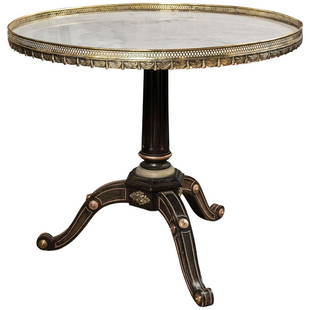 Russian Neoclassical Style Ebonized Centre Marble Top Table by Maison Jansen: Title: Russian Neoclassical Style Ebonized Centre Marble Top Table by Maison Jansen Description: A very fine and rare Russian neoclassical style centre table by Jansen. This table with ebonized woods