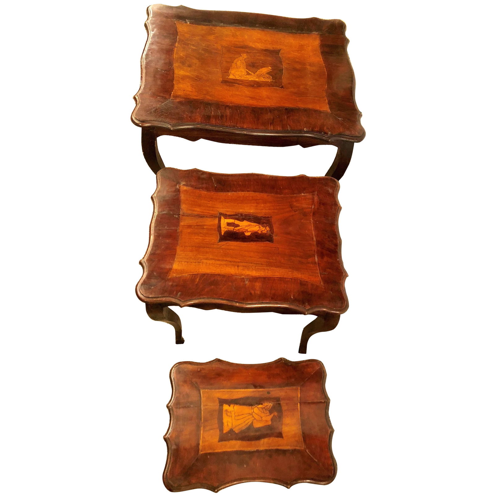 Italian 19th Century Antique Nest of Three Stack Tables: Title: Italian 19th Century Antique Nest of Three Stack Tables Description: Italian 19th Century Antique Nest Of Three Stack Tables Dimensions for Largest Table : 24.3 H 27.6 W 22.6 D Dimensions for s