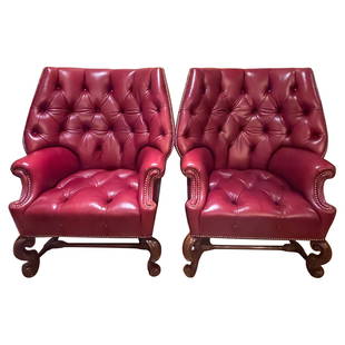 Pair of Oversized Tufted Leather Wingback Chairs, Georgian, Finest Quality: Title: Pair of Oversized Tufted Leather Wingback Chairs, Georgian, Finest Quality Description: Pair of oversized tufted leather wingback chairs. Simply the finest custom quality leather bow back chair