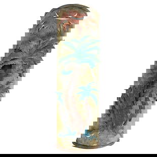 Tropical Exterior Metal Painted Palm Tree Wall Sculpture: Tropical exterior metal painted palm tree wall sculpture. Offered for sale is a tropical, outdoor mixed metal painted palm tree wall sculpture. This work is from an amazing Miami Beach island estate w