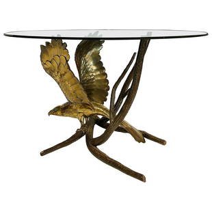 Alain Chervet French Sculptural Eagle Dining Center Table in Bronze and Brass: Alain Chervet French Sculptural Eagle Dining Center Table in Bronze and Brass Offered for sale is an Alain Chervet (France, born 1944) brass and bronze sculptural dining or center table depicting a br