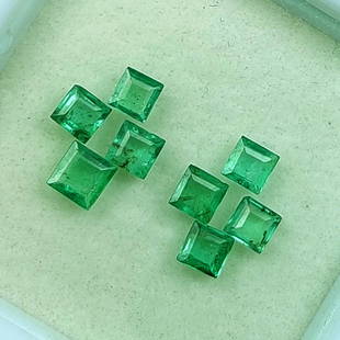 0.70 Ctw Natural 8 Zambian Emerald Square Set: No Reserve! Title: 0.70 Ctw Natural 8 Zambian Emerald Square Set Stone Clarity: SI Gemstones: Natural Emerald Carat Weights: 0.7 Size/Dimensions: 2.5x2.5 - 3.0x3.0 mm / 8 Pc's Additional Information: