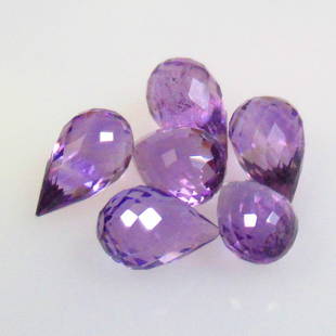 7.51 Ctw Natural 6 Drilled Purple Amethyst Pear Drop Beads: No Reserve! Title: 7.51 Ctw Natural 6 Drilled Purple Amethyst Pear Drop Beads Stone Clarity: Transparent Gemstones: Natural Amethyst Beads Carat Weights: 7.51 Size/Dimensions: 8.1x4.7 - 8.7x5.0 mm /