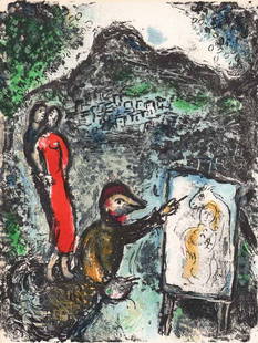 1972 Marc Chagall Near St Jeannet Original Lithograph: Artist: Marc Chagall Country: Russia Title: Near St. Jeannet Medium: Original Lithograph Marks: Not signed or numbered Printed: 1972 by Mourlot, France Paper Size: 12.50 x 9.50 inch Condition: Fine, n