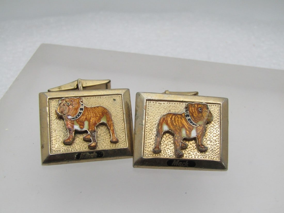 Vintage Cloisonne Mack Bulldog Cufflinks, 1950's-1960's (1 of 1)