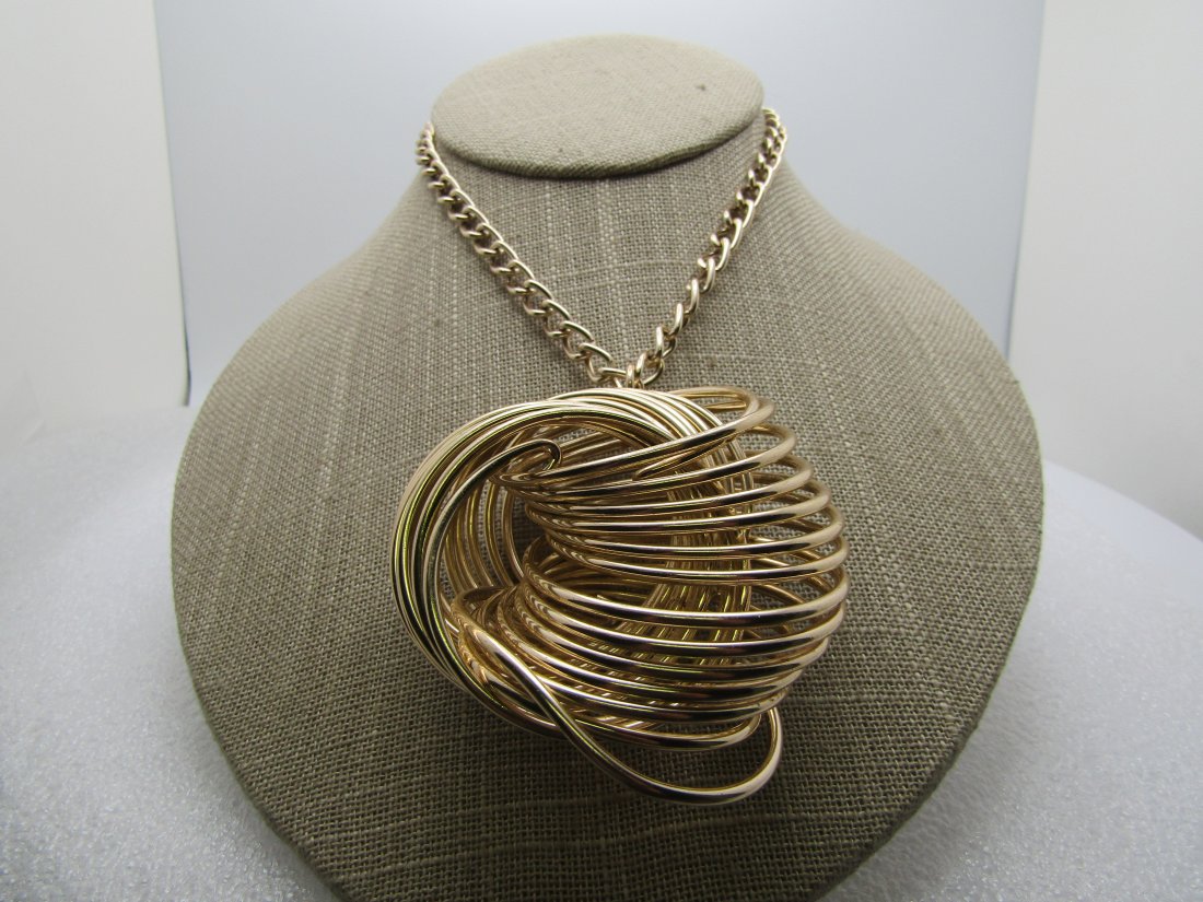 Vintage Chunky Spiral Coiled Necklace, 24", 1960's-1970's: Vintage Chunky Spiral Coiled Necklace, 24", 1960's-1970's. The pendant is an appx 3" spiral of coils on a 6mm 24" chain, slip over, no clasp. This is that lightweight metal often used in costume jewel