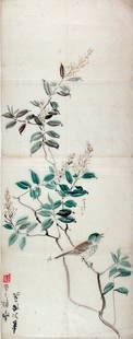 Suzuki NANREI (1775-1844): Bird Sitting on a Branch: Artist: Suzuki NANREI (1775-1844) Title: Bird Sitting on a Branch Series: A 'fumpon' (large preparatory drawing for a painting, most likely for a 'kakemono'). Date: Early 19th century. Medium: Sumi (b
