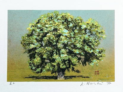 Joichi Hoshi (1913 - 1979): Summer Day: ARTIST/TITLE: Joichi Hoshi (1913 - 1979): Summer Dayli>Date: 1977 Medium: Woodblock Print Size:The print image measures 4 3/4 X 7 1/4 inches plus margins Condition: The previously framed print is in e