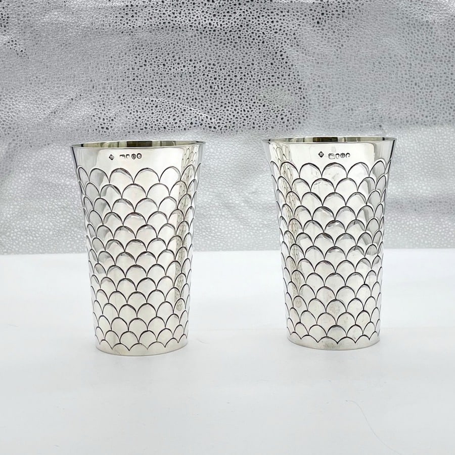 19th Century Antique Victorian Sterling Silver Pair Beakers London 1889 Richard Martin & Ebenezer (1 of 13)