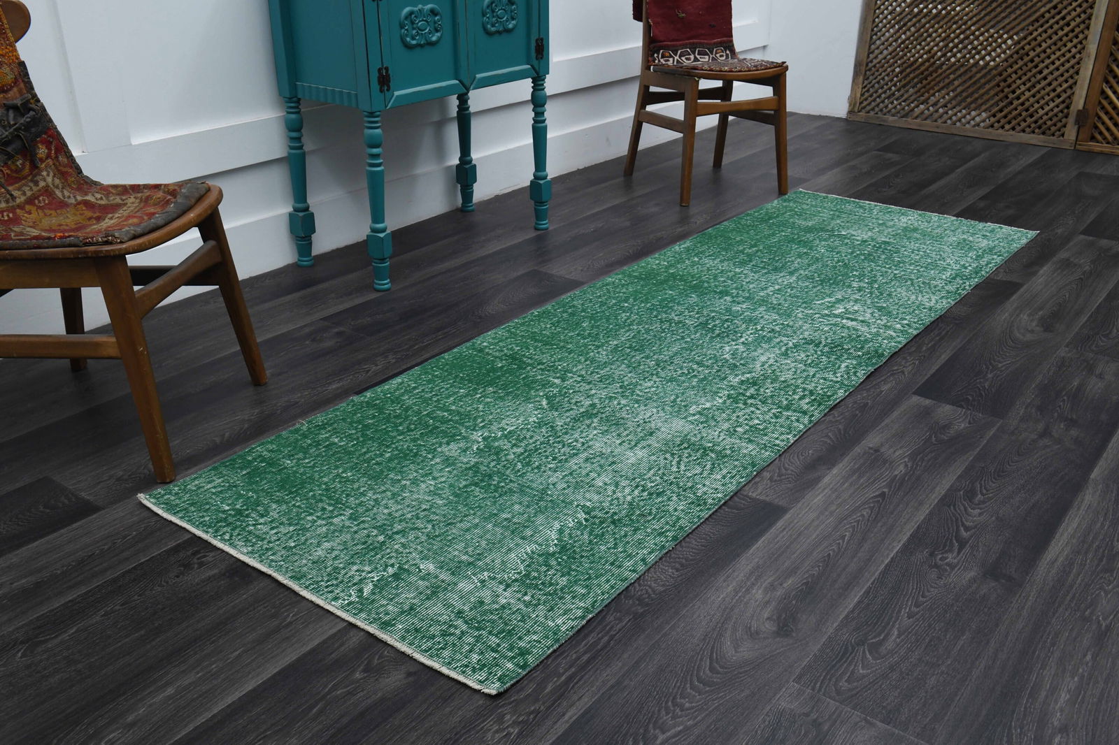 1970s Turkish Oushak Handmade Wool Green Runner Rug (1 of 9)