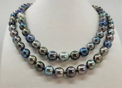 Double 2 row Bright 8.5x12mm Multi Tahitian pearls - Necklace: Title: Double 2 row Bright 8.5x12mm Multi Tahitian pearls - NecklaceDescription: A beautiful double pearl necklace of multi near round Tahitian pearls with exceptional lustre, and completed with an