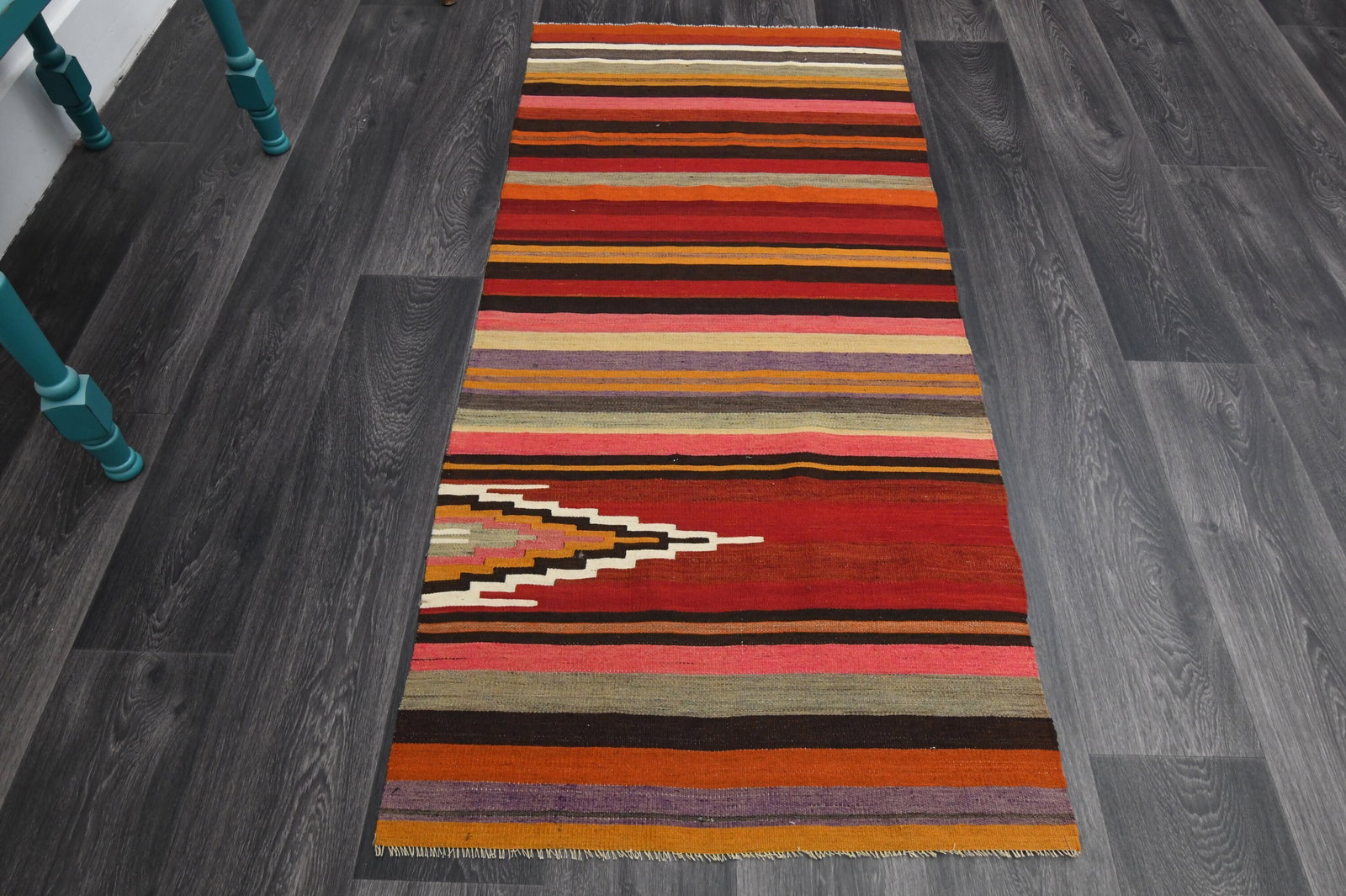 1970s Kilim Oushak Handmade Wool Rug: Title: 1970s Kilim Oushak Handmade Wool Rug Origin: Turkey Date/Period: 1960 - 1970 Materials: Wool and Cotton Size: SIZE : 2.5x5.4 feet & 77x164=126 cm Description: This Turkish one-of-a-kind Vintage