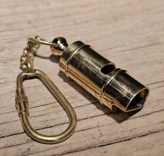 Brass Whistle: 2" Long whistle Wonderful heavy brass whistle. Such a great little piece. Highly detailed ! Be sure to see the images.. Nice quality!,....great for any early home decor Reserve: $13.00 