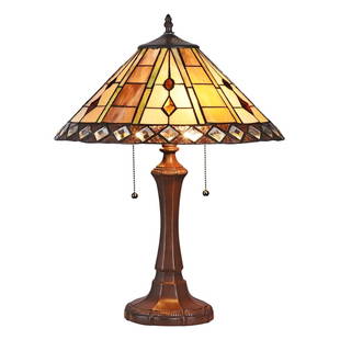 21.7" Stained Glass Table Lamp: 16.1" W x 21.7" H Wattage/Bulb: Two E26 Type A bulbs, up to 100W each (not included) Weight: 7.6 lbs Tiffany-style 2 light table lamp brings an old-fashioned beauty. Hand crafted from over 140 pieces