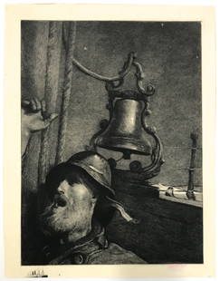 Winslow Homer etching "The Lookout -- All's Well": Medium: etching (etched by William Bicknell after Winslow Homer's 1896 painting). Although there is no inscription, it is presumed to have been published in 1906 by the John A. Lowell Bank Note Co., B