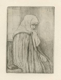 Alphonse Legros original etching (Portrait de femme): Medium: original etching. This impression is printed on heavy wove paper with wide margins. Plate size: 4 1/2 x 3 1/4 inches. Signed in the plate (not by hand). Reserve: $80.00 Shipping: Domestic: Fla