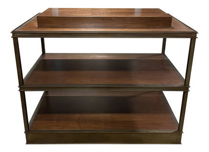 1980s Traditional Tiered Display Case: A truly exceptional triple tiered display case. Add a lovely lucite box to the top and show off your favorite collection. There are two of these available. DIMENSIONS: 48ʺW × 24ʺD ×