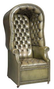 Vintage English Porter's Chair: Exceptional comfort is the hallmark of this vintage English porter's chair. Such an elegant piece for your entry way or library. DIMENSIONS: 32.5ʺW × 22ʺD × 64ʺH STYLES: Engli