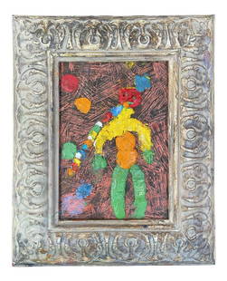 Talking in Colors Contemporary Abstract Expressionist Oil Painting by James Havard, Framed: Later in his painting career, renowned artist James Havard worked in a very colorful and smaller format. This mixed media marvel is a testament to his creative will to continue painting even after a d