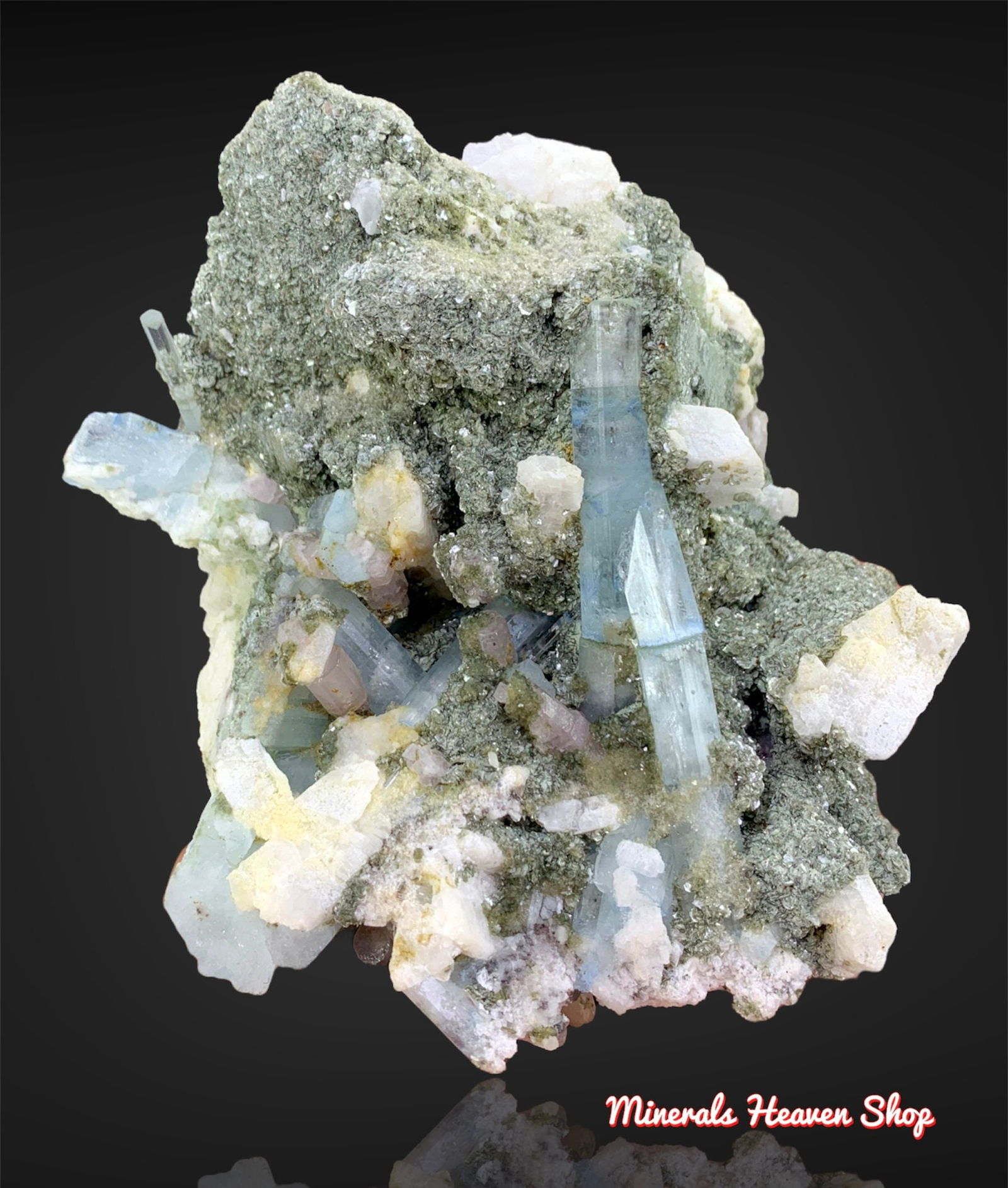 Aquamarine Specimen, Aquamarine Crystals With Combined Pink Apatite Crystals Bunch , Raw Aquamarine, (1 of 8)