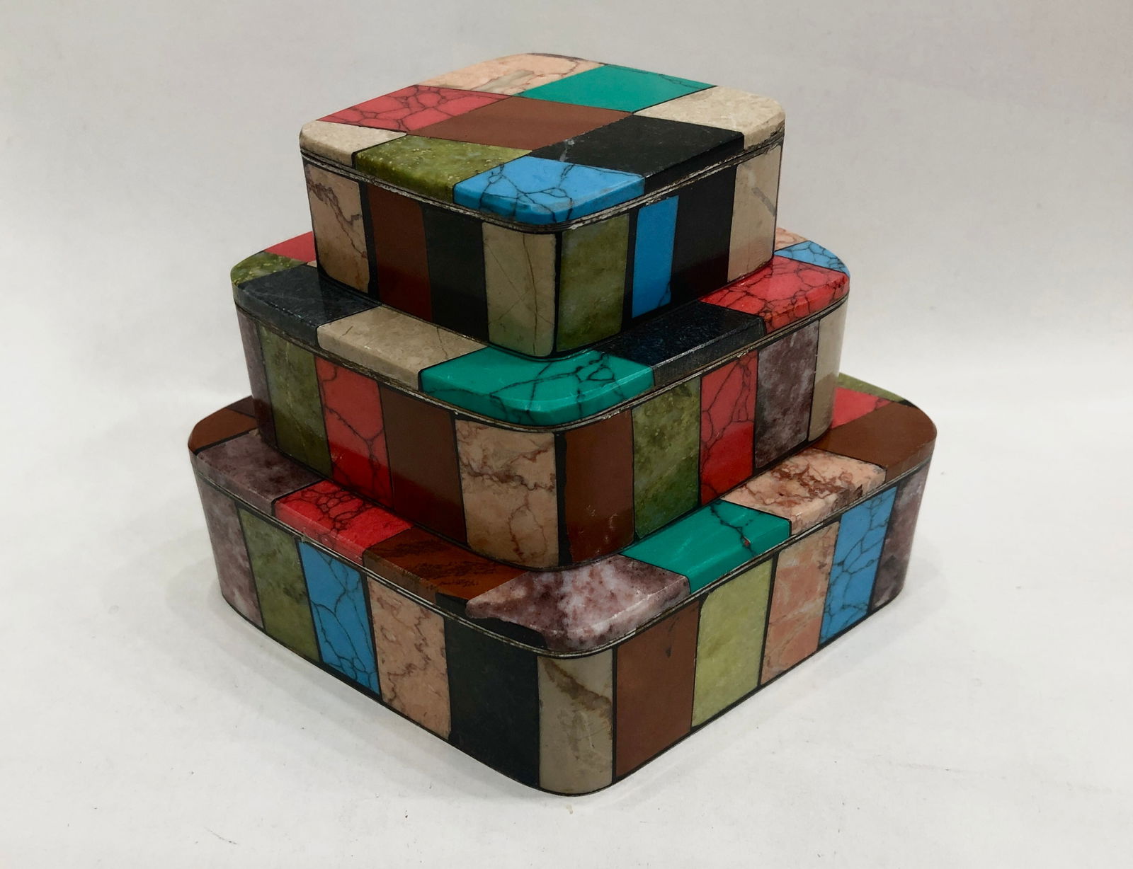 Colorful Mixed Stone Jewelry Boxes - Set of Three, Handcrafted for Style and Quality (1 of 7)