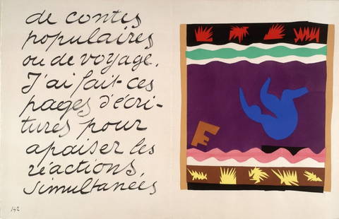 1983 Matisse Lithograph 20 Jazz The Toboggan: Artist: Henri Matisse Country: France Title: The Toboggan Medium: Lithograph Paper: Size 15 x 22.5 inch, Folded as published Printed: On vellum paper Providence: Book Matisse Jazz 1983 Condition: Fine