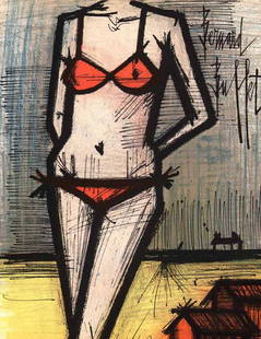 Bernard Buffet Original Lithograph 1968 On the beach: Artist: Bernard Buffet Title: On the beach Medium: Original Lithograph Marks: Signed in plate not numbered Printed: 1968 by Mourlot Freres, France Paper size: 12.25 x 9.50 inch on heavy paper Conditio