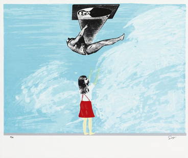 Sandra Ramos, Cuban, silkscreen, collage, 2005: Artist: Sandra Ramos (Cuba, 1969) Title: Avistamiento I Date: 2005 Medium: silkscreen, collage Dimensions: 26.4 x 30.4 in. (67 x 77 cm.) Reserve: $550.00 Shipping: Domestic: Flat-rate of $25.00 to an