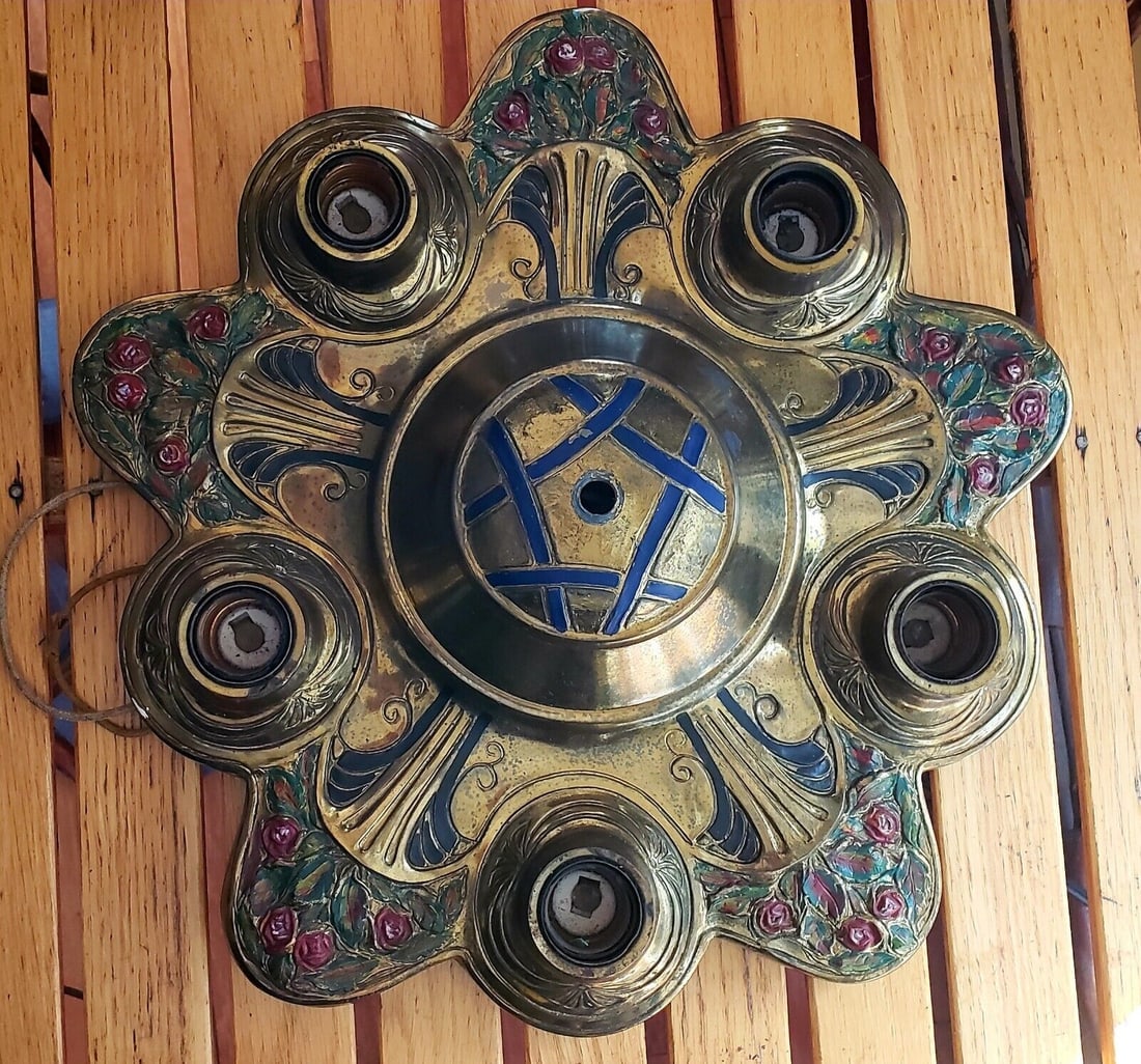 Antique art deco flush mount ceiling fixture 8 bulb (1 of 4)