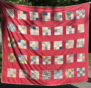 ANTIQUE HANDMADE QUILT 79 x 70: Title: ANTIQUE HANDMADE QUILT 79 x 70 Date/Period: approx 1930-50's Dimension: approx: 79 x 70 Material: fabric Additional Information: ANTIQUE HANDMADE QUILT Shipping: Domestic: Flat-rate of $20.00 t