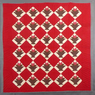 Antique "Cactus Baskets" Quilt: This is an Antique "Cactus Baskets" Quilt. It is all cotton. It dates to c.1875-85. This quilt is in very excellent, unused, unwashed condition. It measures 68" Long X 70" Wide. Note: the side binding