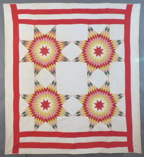 Antique "Touching Stars" Quilt: "This is a early Antique ""Touching Stars"" Quilt. It is all cotton and dates to around the Turn of the Century (1880-90) It is in very excellent condition with holes, tears or odors. Except for the r