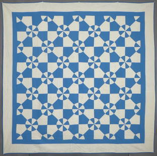 Antique Blue & White "Hearts & Gizzards" Quilt: This is an antique "Hearts & Gizzards"Quilt. This beauty dates to around 1920-30. It is in excellent lightly used & washed condition. There are no holes, tears, odors or stains. It has been very light