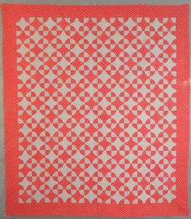 Antique Robbing Peter to Pay Paul Quilt: "This is a ""Robbing Peter to Pay Paul"" Antique Quilt. It is in fine, unused, unwashed, perfect condition. It is still crisp to the touch. It measures 77"" X 90"". It has applied straps on the back f