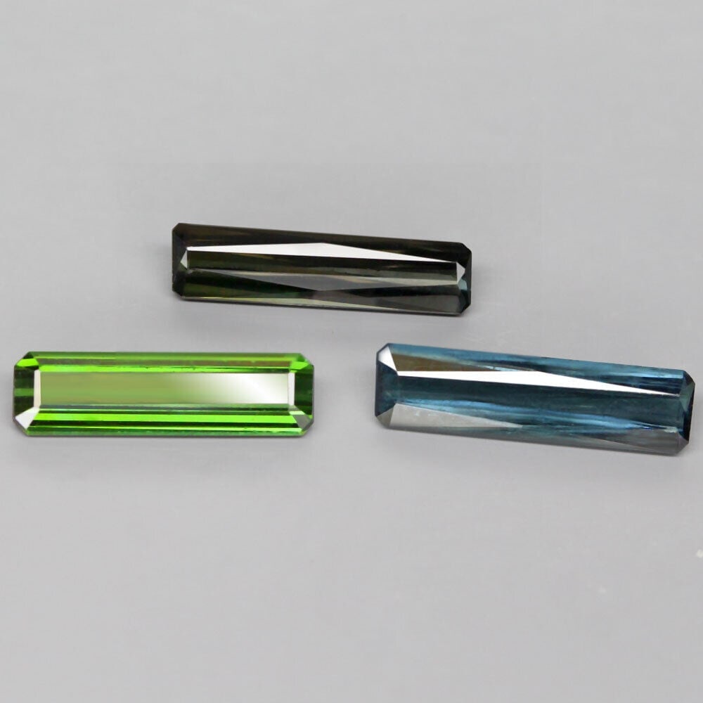 Set of 3 Natural Unheated Tourmaline Blue Green Octagon & Scissor Shape (1 of 2)