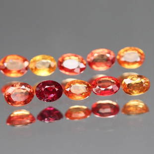 Set of 10 Natural Unheated Red, Orange & Yellow Songea Sapphire Oval Cut: Title: Set of 10 Natural Unheated Red, Orange & Yellow Songea Sapphire Oval Cut Gemstones: SapphireCarat Weight: 2,19 approx.Size/Dimension: 3,8 x 2,8 x 2 mm approx.Additional Information: Natural