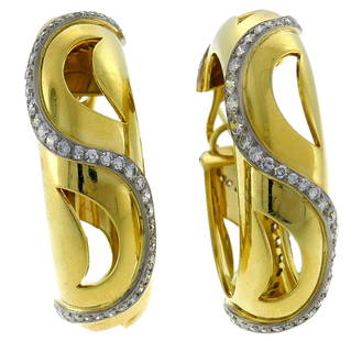 CARTIER Diamond Yellow Gold Hoop EARRINGS Authentic Signed France Chic: VK UOTOO Cartier Diamond 18 karat Yellow Gold Hoop Earrings Chic and wearable stylized hoop earrings that are a great addition to your jewelry collection. Created by Cartier in London. Made of 18 kara